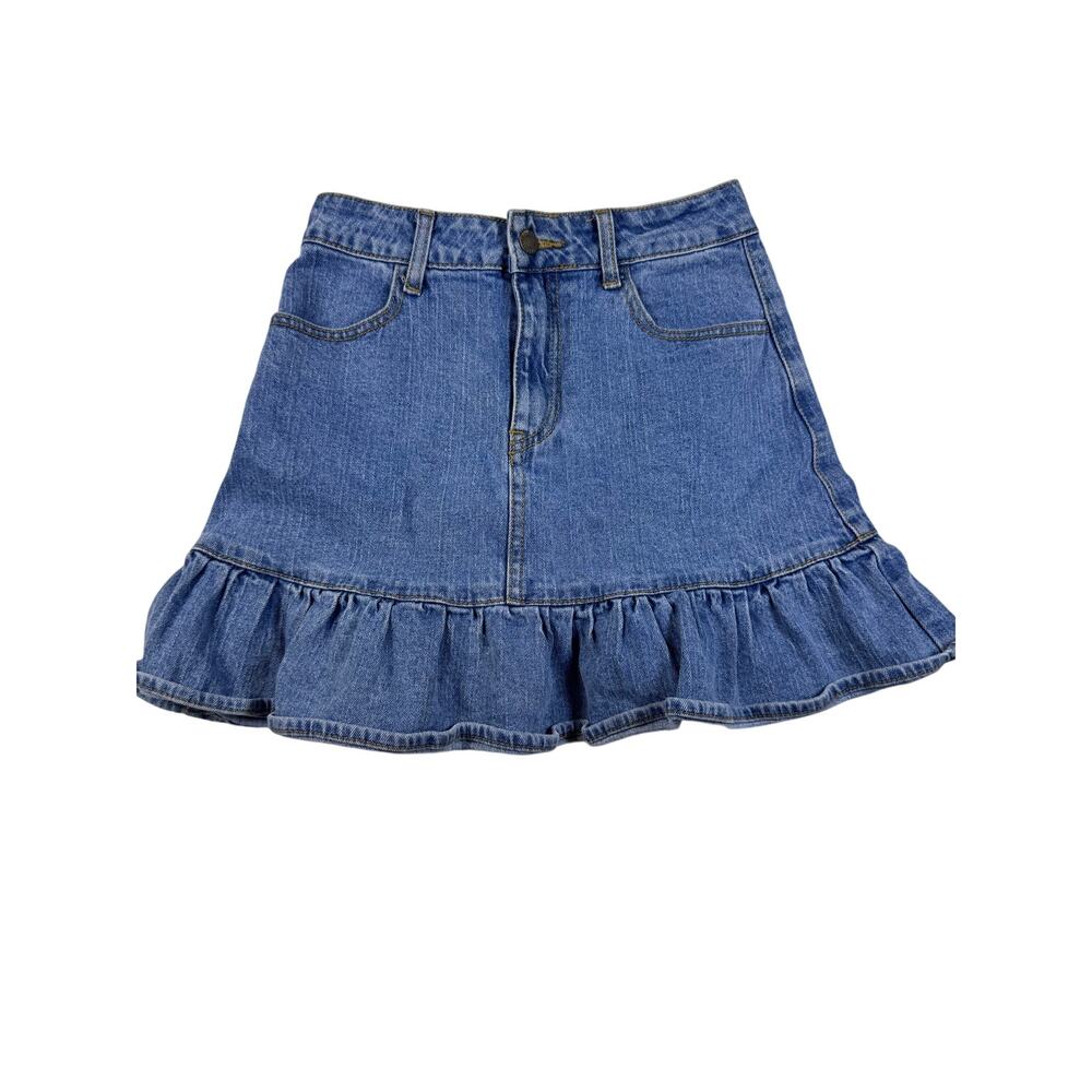 John Galt J Galt Denim Ruffle Mini Skirt Women Blue Jean Skirt Brandy Melville